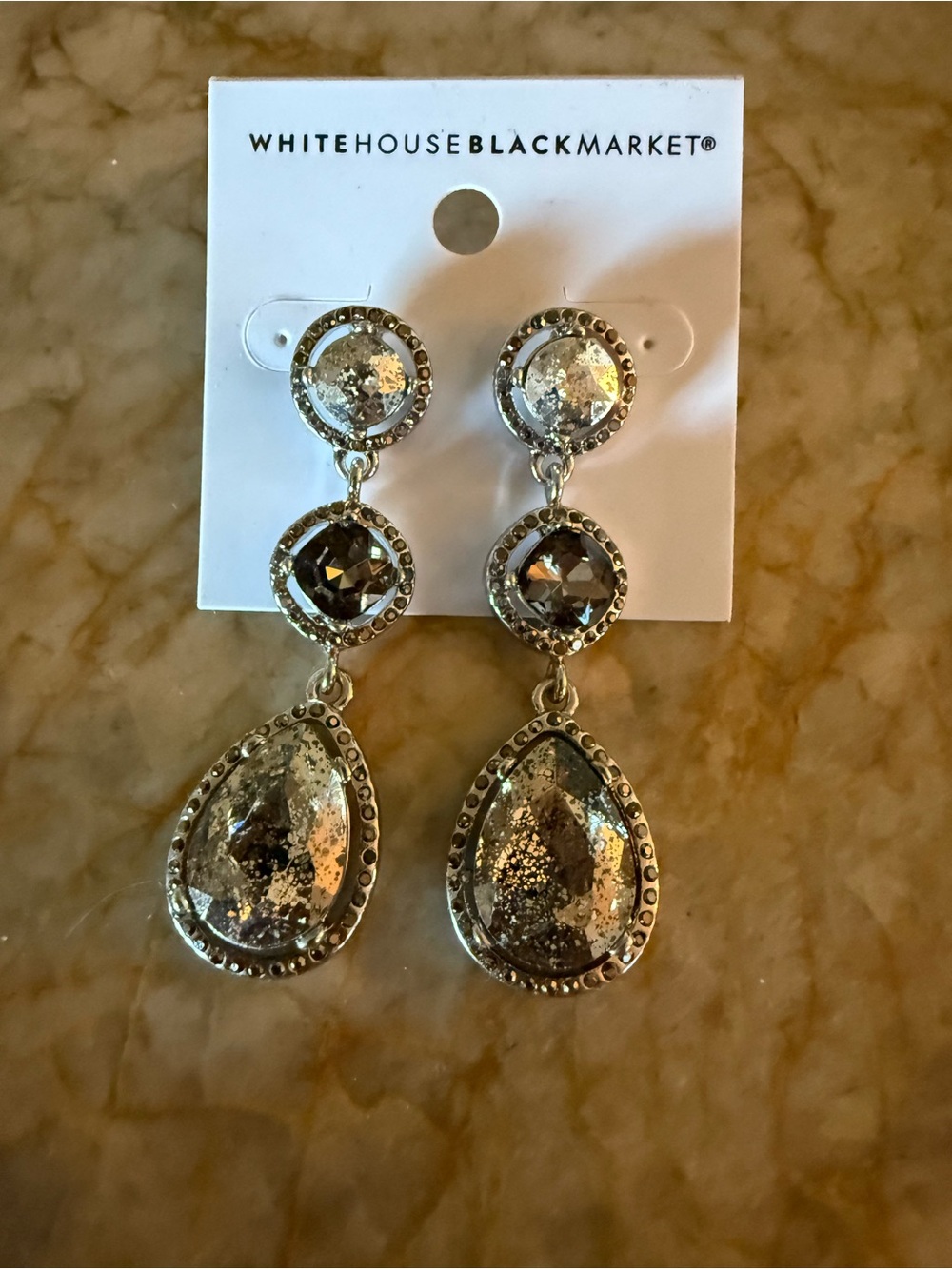 White House Black Market Silver-Tone Mirrored Drop Earrings